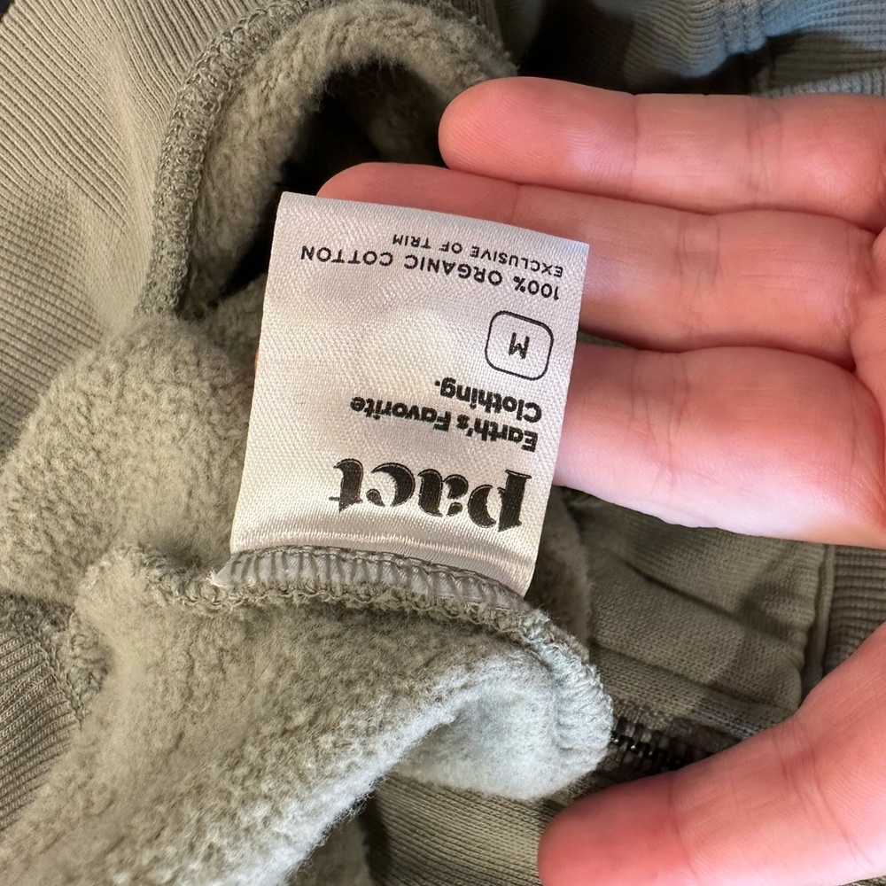 Pact Sage Green Organic Cotton Heavyweight Zip Up Hooded Sweatshirt Medium - Picture 7 of 7